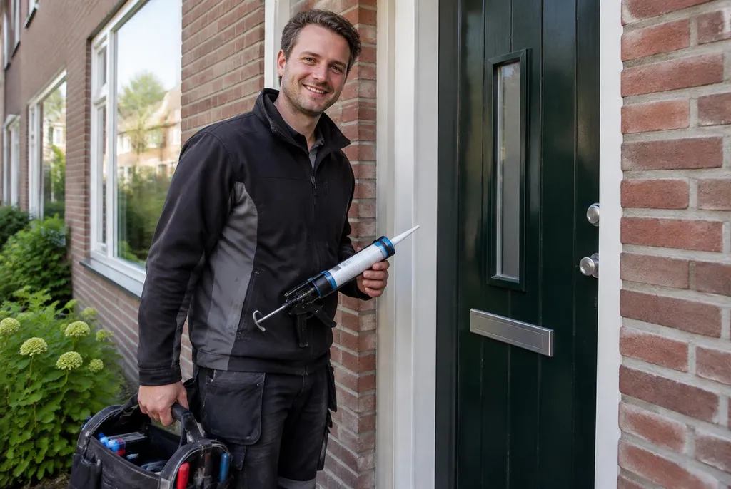 Vakman van Kitbedrijf Nootdorp bij de voordeur van een woning